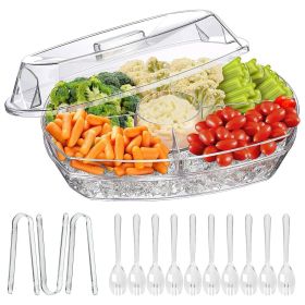 Fruit Ice Serving Tray Chilled Veggie Tray Shrimp Cocktail Serving Dish Appetizer Party Serving Platter Cold Food Buffet Server with Lid and 4 Co