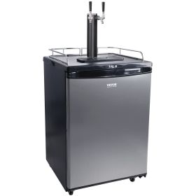 VEVOR Beer Kegerator, Dual Tap Draft Beer Dispenser, CO2 Cylinder, Drip Tray & Rail, 32 Fahrenheit - 75.2 Fahrenheit Temperature Control, Holds 1