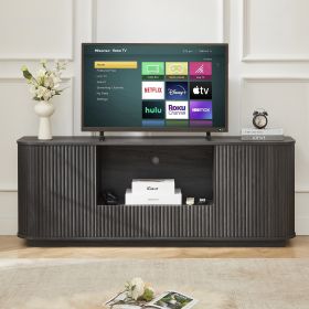 64 Inch Wavy TV Stand, Rounded Sideboard, Storage Cabinet  Wooden Vertical Stripe Cabinet For Living Room Bedroom Entryway Black,64W X 15D X 24H. (Option: Black)