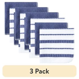 (3 pack) Cotton Waffle Dishcloth, Blue & White Striped, 4 Piece, 12 in x 12 in (Pack: 3 Pack)